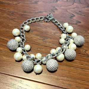 Ann Taylor silver beaded and pearl chain statement necklace